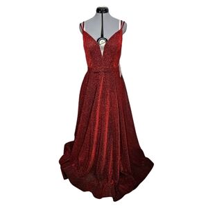 NWT Witness of Love Women's SIZE 14 Glitter Plunging Formal Wedding Dress in Red